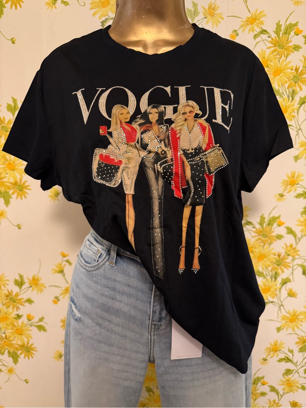 Vogue Embellished Black Short Sleeve Graphic Tee